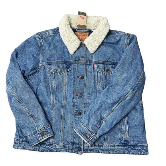 LEVI'S Women's Faux Shearling Denim Trucker Button Up Jean Jacket Size 2X NWT - Picture 3 of 5